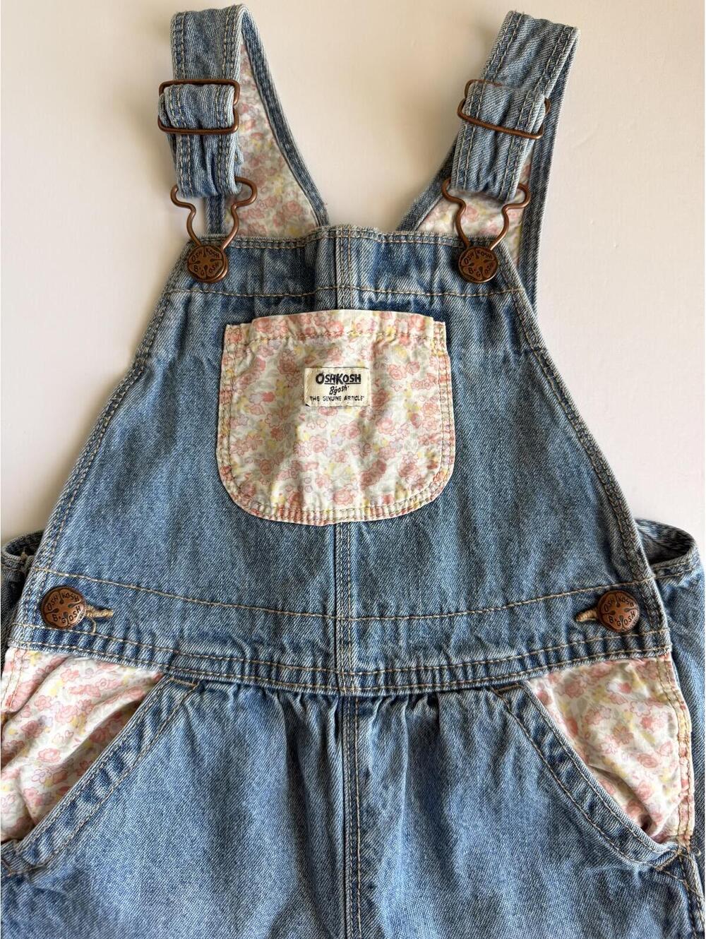 OshKosh B'gosh Toddler Denim Overalls Floral Trim 2T